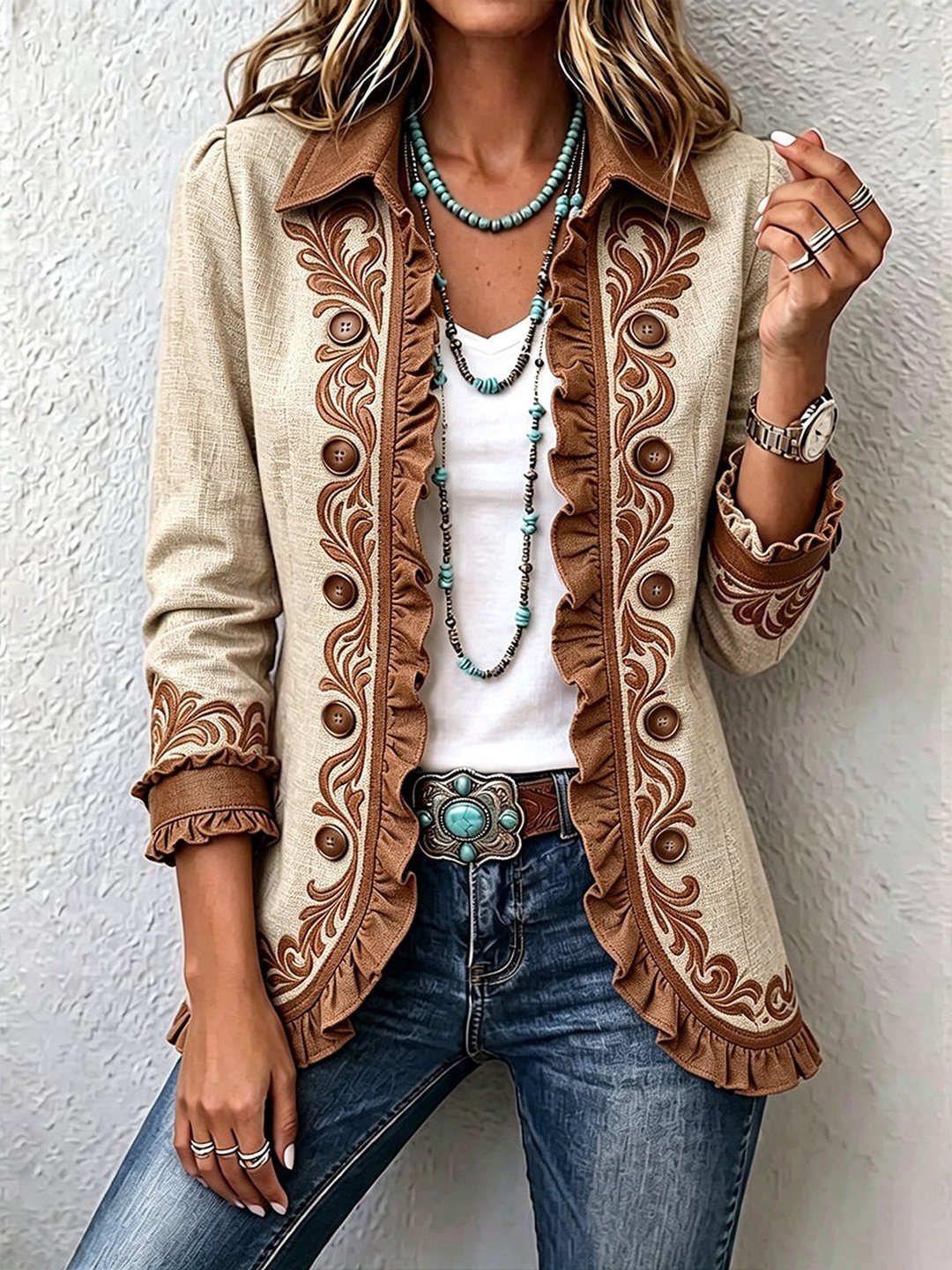 Kirsty | Vintage Bohemian Floral Ruffled Jacket
