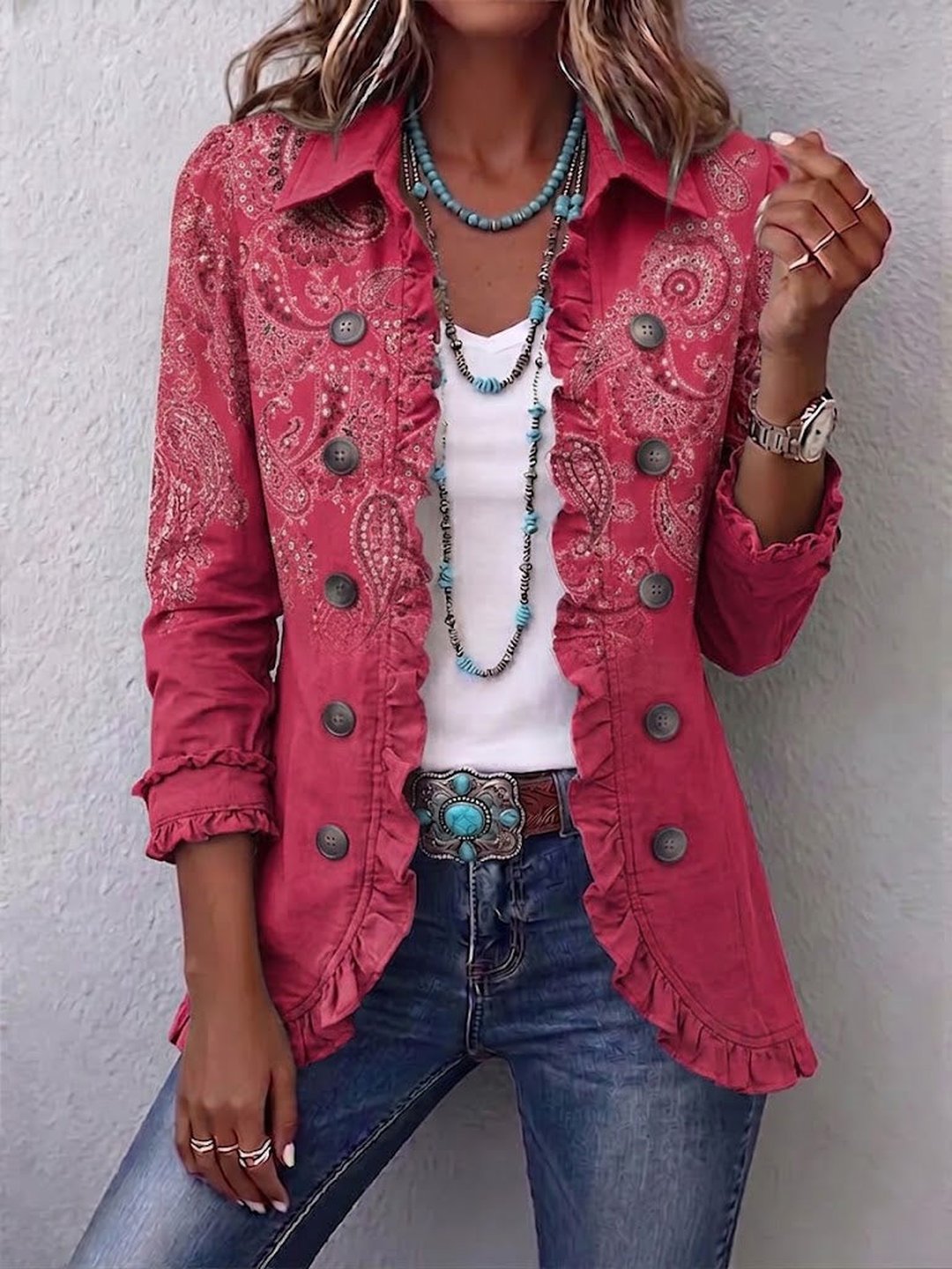Keeley | Vintage Paisley Print Ruffled Jacket