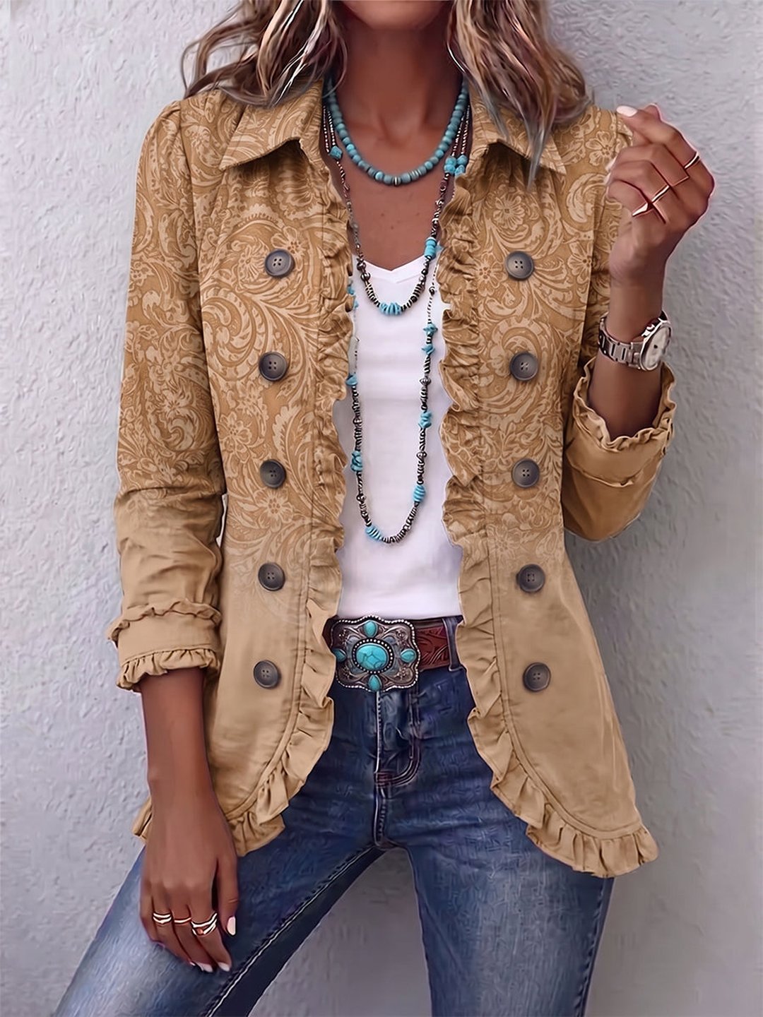 Keira | Western Pattern Print Ruffle Jacket