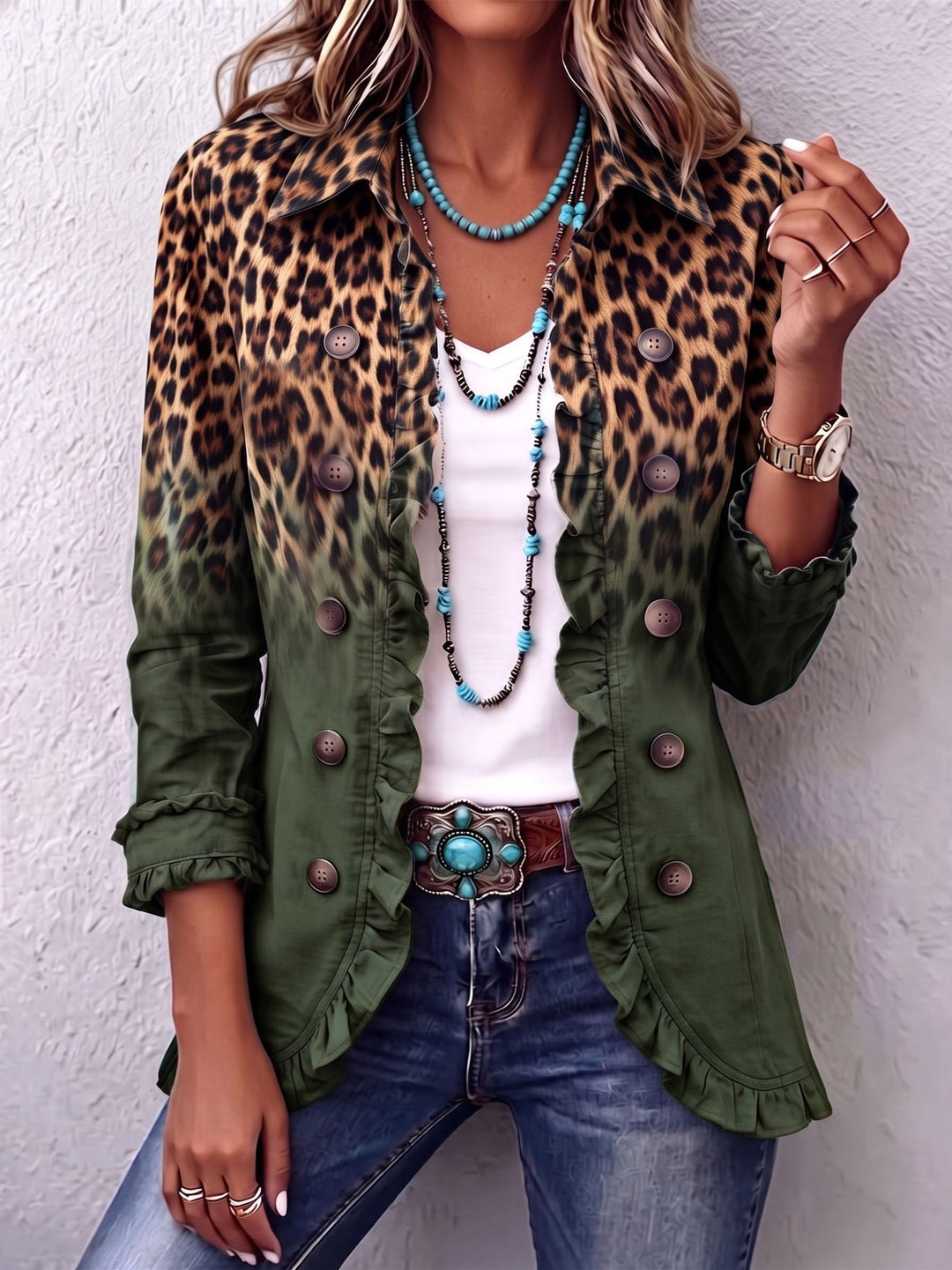 Briony | Leopard Ombre Ruffle Blazer Jacket